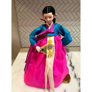 Traditional Korean blue and pink Hanbok Dress And Doll Pre-Owned Vintage Handmad